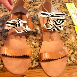 Boden tan ribbons sandals worm once